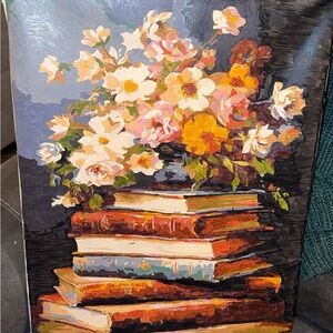 Floral Painting on Books Canvas